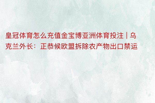 皇冠体育怎么充值金宝博亚洲体育投注 | 乌克兰外长：正恭候欧盟拆除农产物出口禁运